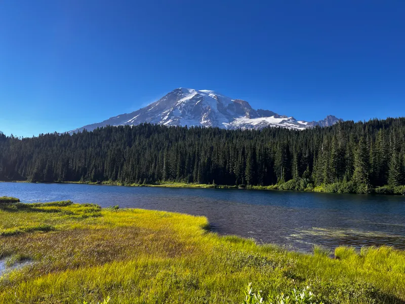 Reflection Lakes with Mount Rainier rising behind the water